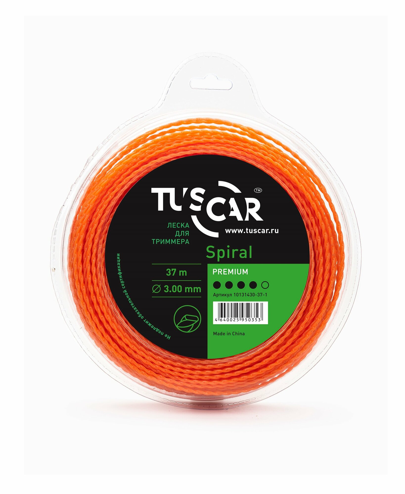 Леска для триммера TUSCAR Spiral Premium, 3.00мм* 37м