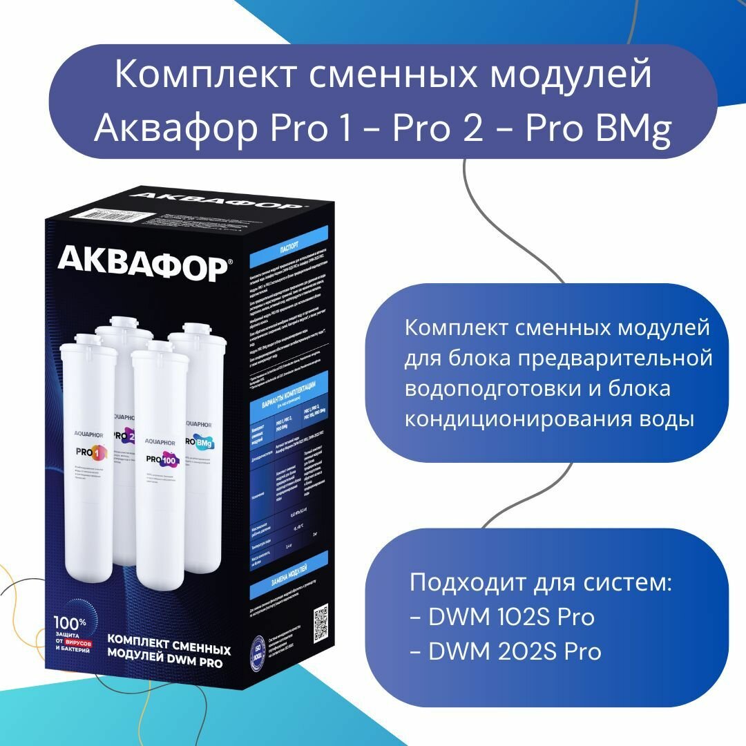 Комплект сменных модулей Аквафор для DWM-102S Pro и DWM-202S Pro (без мембраны), Pro1-Pro2-ProBMg (Pro 1-Pro 2- Pro BMg)