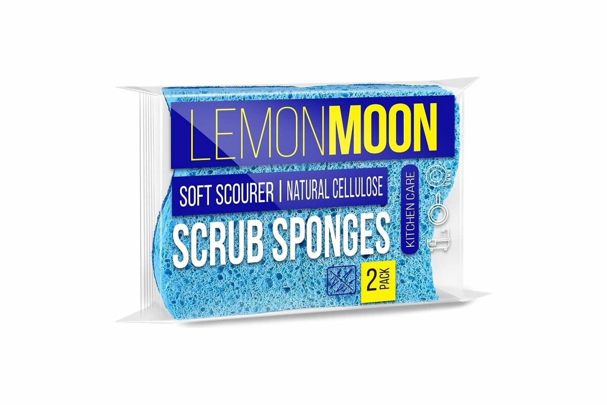 Lemon Moon Губка для посуды фигурная волна 110x80x23 целлюлозная 2 шт. L107