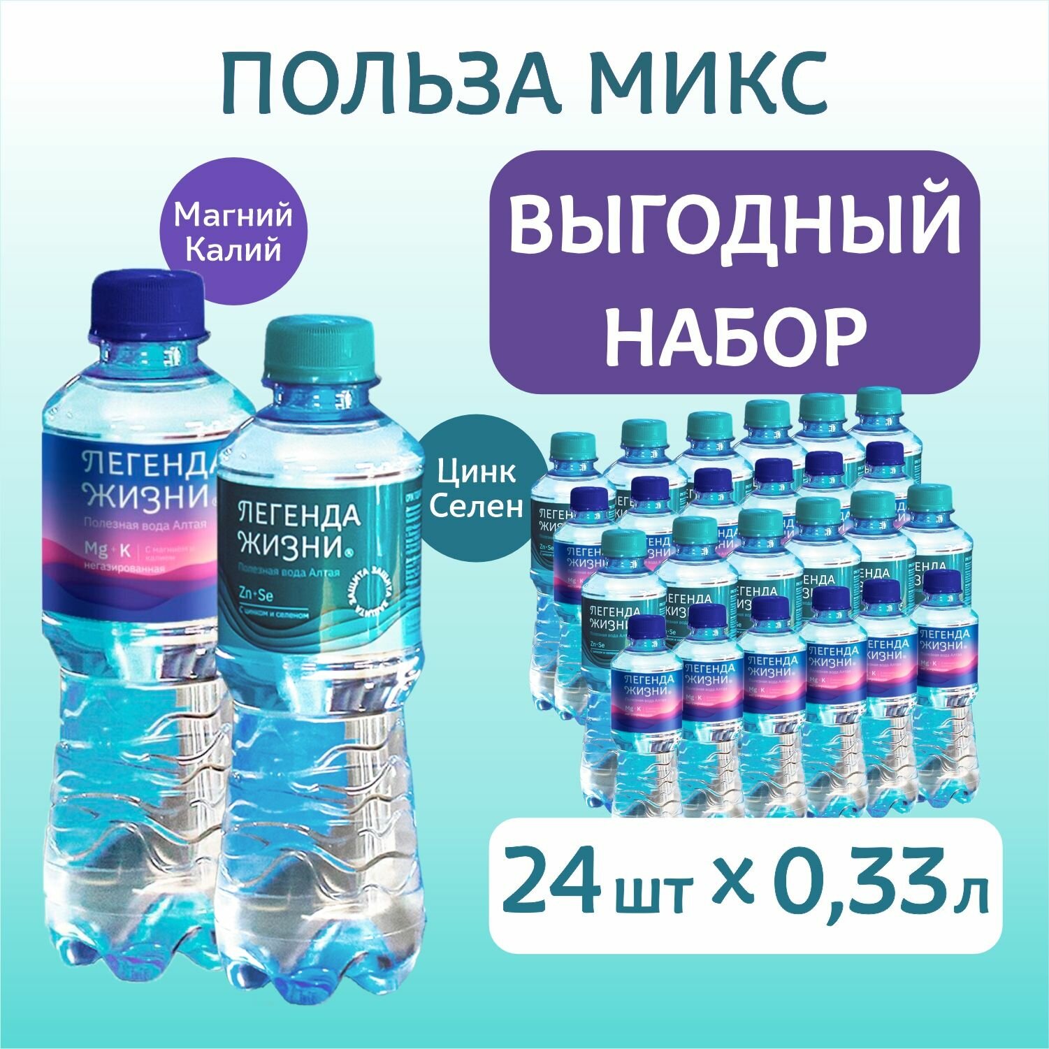 Вода питьевая негазированная "Польза Микс", 24шт.-0,33л.