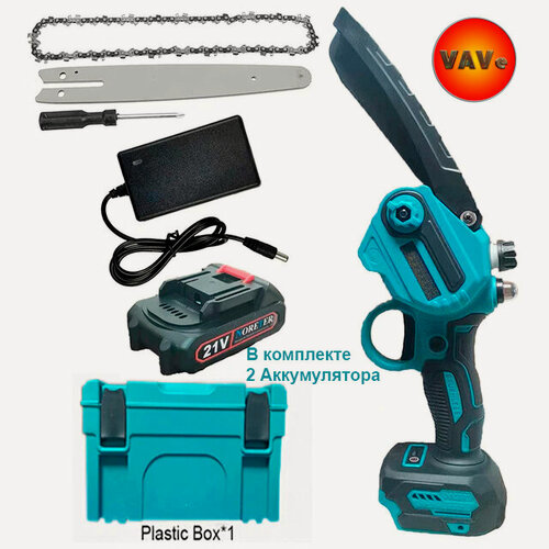 Изображение товара Электропила с направляющей 6 дюймов (15,24см.) в переносном пластиковом Боксе, с 2-мя аккумуляторами, с встроенной мсленкой