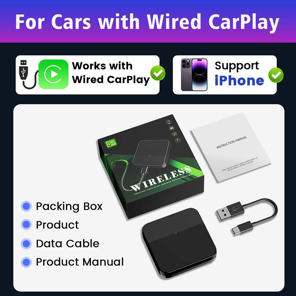 Carlinkit Mini 3.0 Беспроводное Автомобильное соединение для Toyota Mazda Camry Kia Audi Mercedes Volvo OTA обновление Plug And Play, MINI3 Black