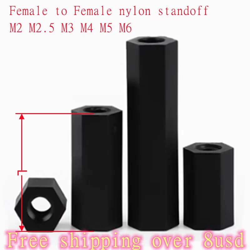 Нейлоновые стойки ZFhong чёрного цвета M2-M6 4-15 мм M3 50pcs 40mm