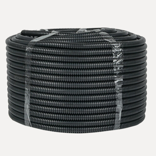 Изображение товара Труба гофрированная негорючая безгалогеновая FRHF с протяжкой d16 мм (100 метров), черная, EKF-Plast