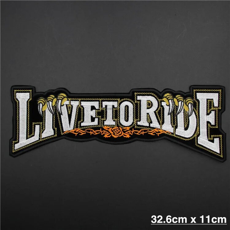 Нашивка Live To Ride, черная с белой вышивкой