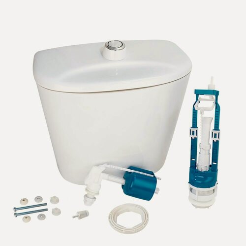 Изображение товара Бачок для унитаза Универсал боковая подводка Лобненский стройфарфор с арматурой Инкоэр (2-2-2-5, кнопка хром)