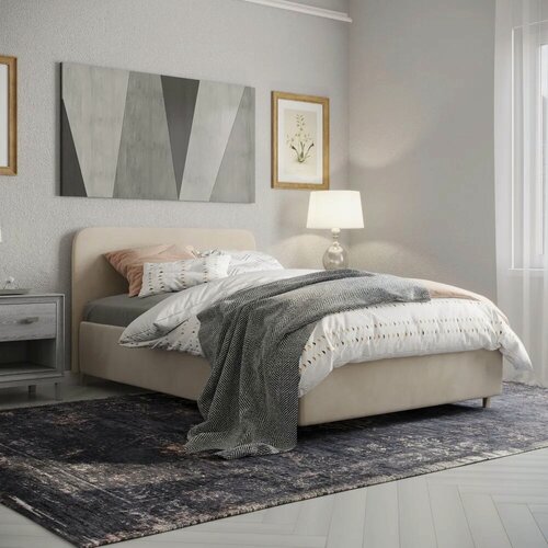 Изображение товара 180х200, InRoom Двуспальная кровать с подъемным механизмом Абстракт, велюр молочный , с ножками