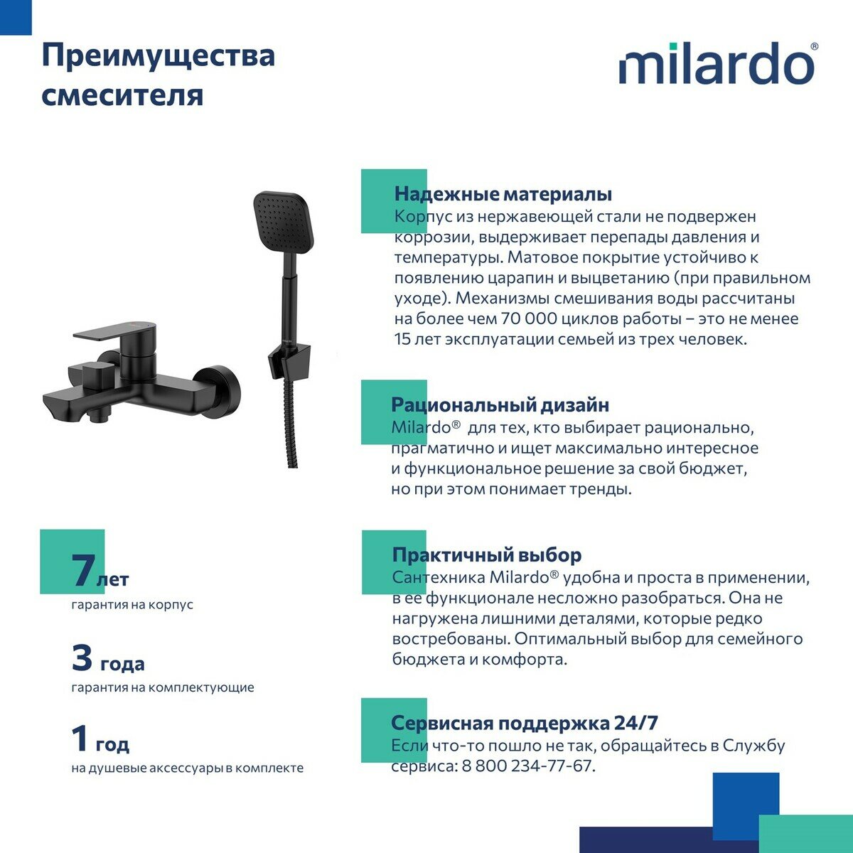 Смеситель Milardo Maze для ванны с душем, черный матовый - фото №6