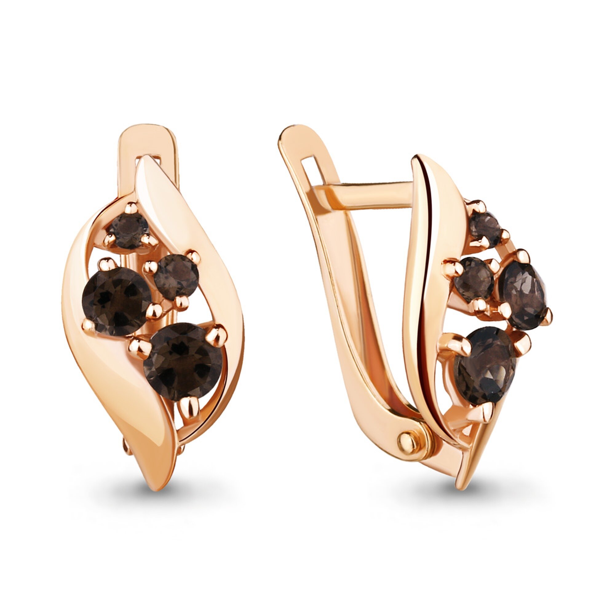 Серьги Diamant online, серебро, 925 проба, золочение, кварц, длина 1.4 см, , коричневый