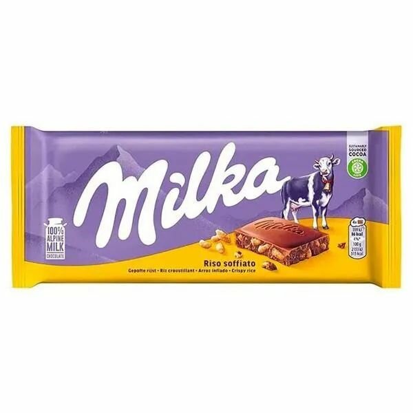 Шоколадная плитка Milka Riso Soffiato/ Crispy Rice молочный шоколад с воздушным рисом 100г(Германия)
