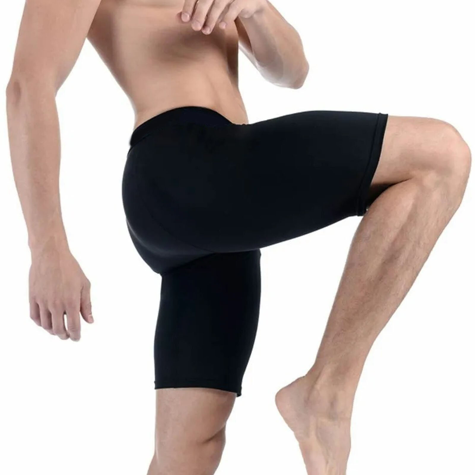 Мужские спортивные шорты с высокой эластичностью быстросохнущие и дышащие для тренировки бега и велоспорта черные размер L