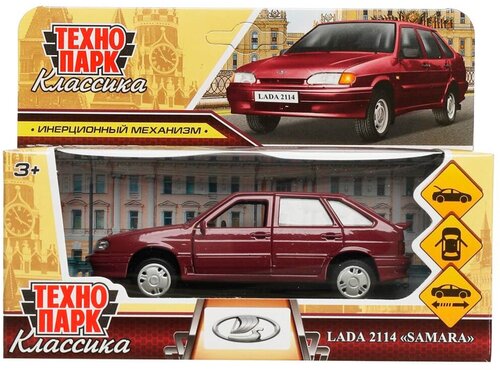 Модель Lada 2114 Samara фиолетовый 12см без света И звука Технопарк металл. инерц. откр. двери и багажник