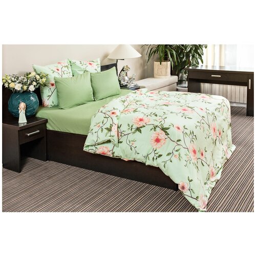 фото Постельное белье 2-спальное ночь нежна элина2, поплин, 2 наволочки 50 х 70 см, зеленый