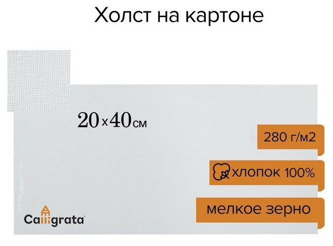 Calligrata Холст на картоне Calligrata, хлопок 100%, 20 х 40 см, 3 мм, акриловый грунт, мелкое зерно, 280 г/м2