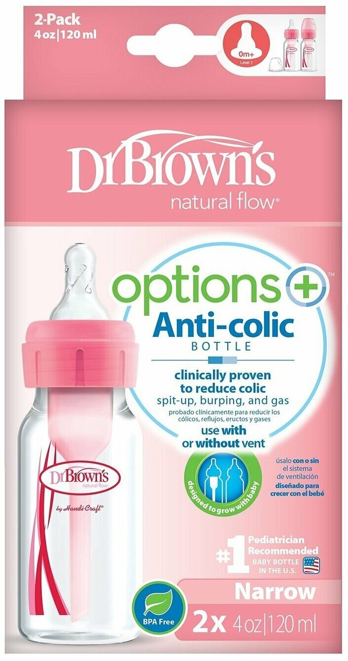 Бутылочка для кормления Dr. Brown's Options, с узким горлышком, 120 мл, розовый, 2 шт. (SB42305-ESX) - фото №2