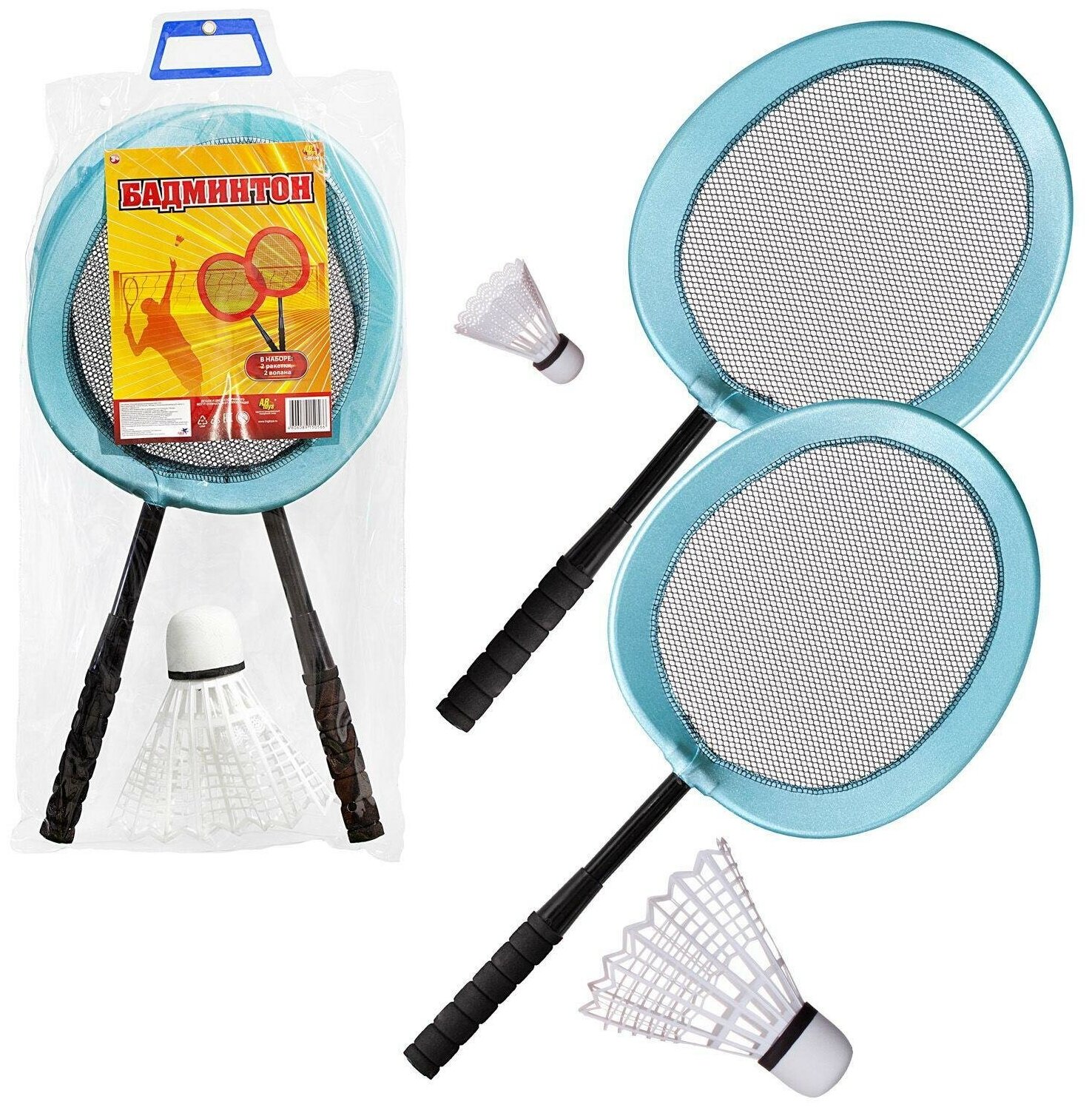 фото Бадминтон ABtoys 2 голубые ракетки, 2 волана, в пакете (S-00108/голубой)