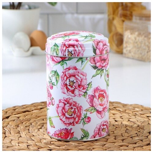 Банка для сыпучих «Пионы», 1,1 л, 9,9×14,5 см, круглая