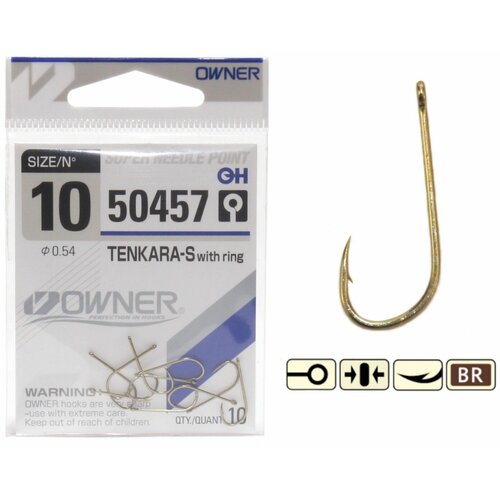 крючок рыболовный owner tenkara down w eye 12 br уп 11шт Крючок рыболовный OWNER TENKAPA STRAIGHT w/EYE №12 BR (уп.11шт)