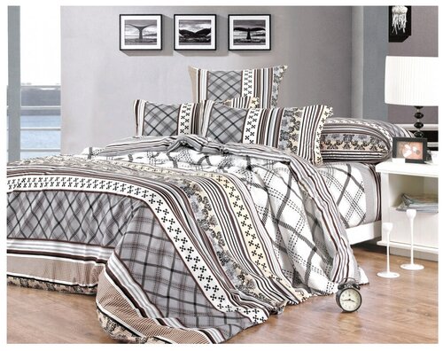 Комплект постельного белья СайлиД A-122, 2-спальное, поплин, бежевый/коричневый