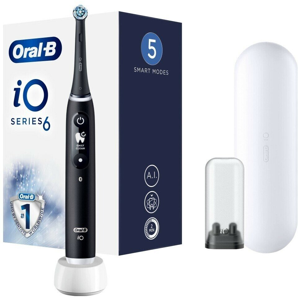 Электрическая зубная щетка Braun Oral-B Series 6/iOM6.1B6.3DK Black, 5 режимов, датчик давления, распознавание зон чистки, таймер, дорожный футляр, черный