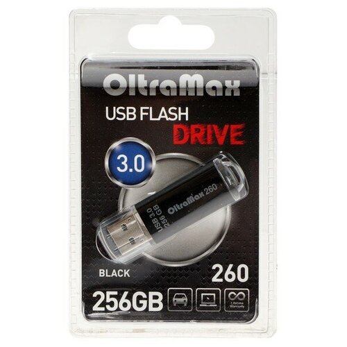 Флешка OltraMax 260, 256 Гб, USB3.0, чт до 70 Мб/с, зап до 20 Мб/с, чёрная