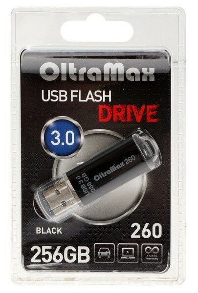 Флешка OltraMax 260, 256 Гб, USB3.0, чт до 70 Мб/с, зап до 20 Мб/с, чёрная 9441564