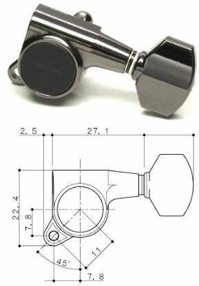 Gotoh SG381-07-СK-(L6) колки 6 в линию, черный хром schaller style