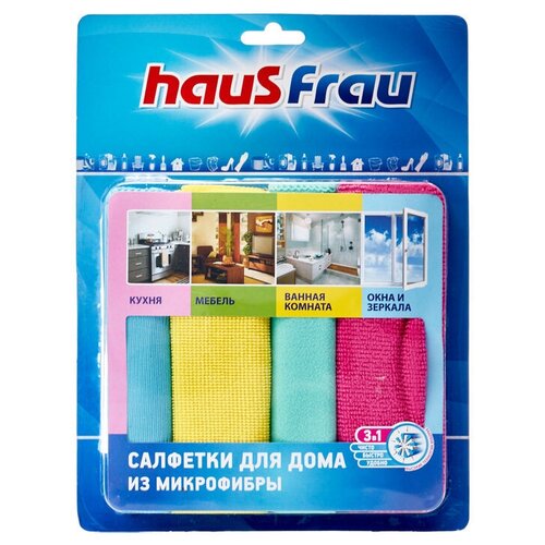 Салфетка из микрофибры Haus Frau набор из микрофибры для кухни, мебели, ванной и стекла, 30*30 см.