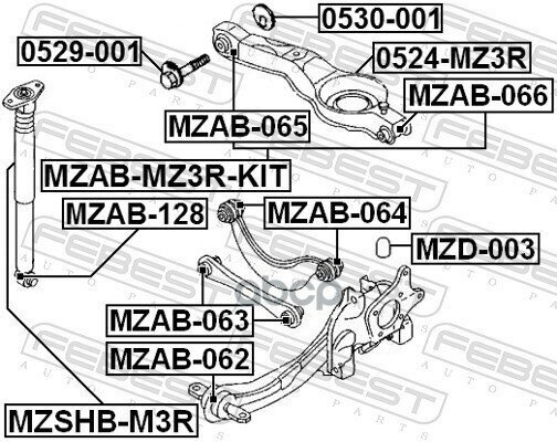 Втулка Задн Амортизатора Нижняя Ford Focus 08-, Nazda 3 (Bl) 08- Mzab-128 Febest арт. MZAB-128