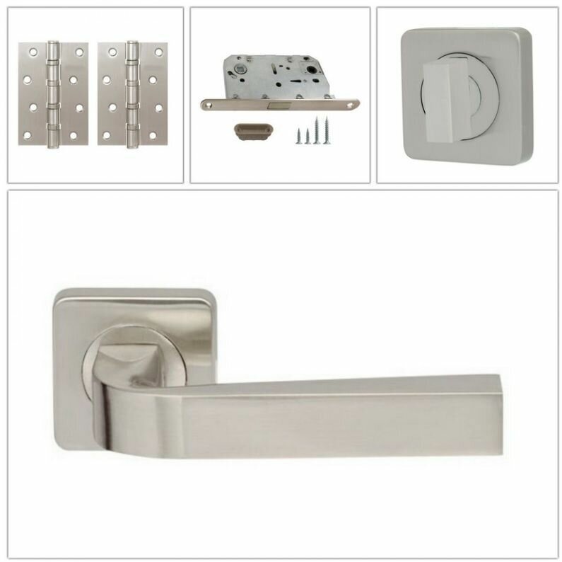 Комплект дверных ручек Armadillo KEA_SQ001-21SN-3_MAGWC, матовый никель (ручка + завертка WC + магнитный замок + 2 универсальные петли)