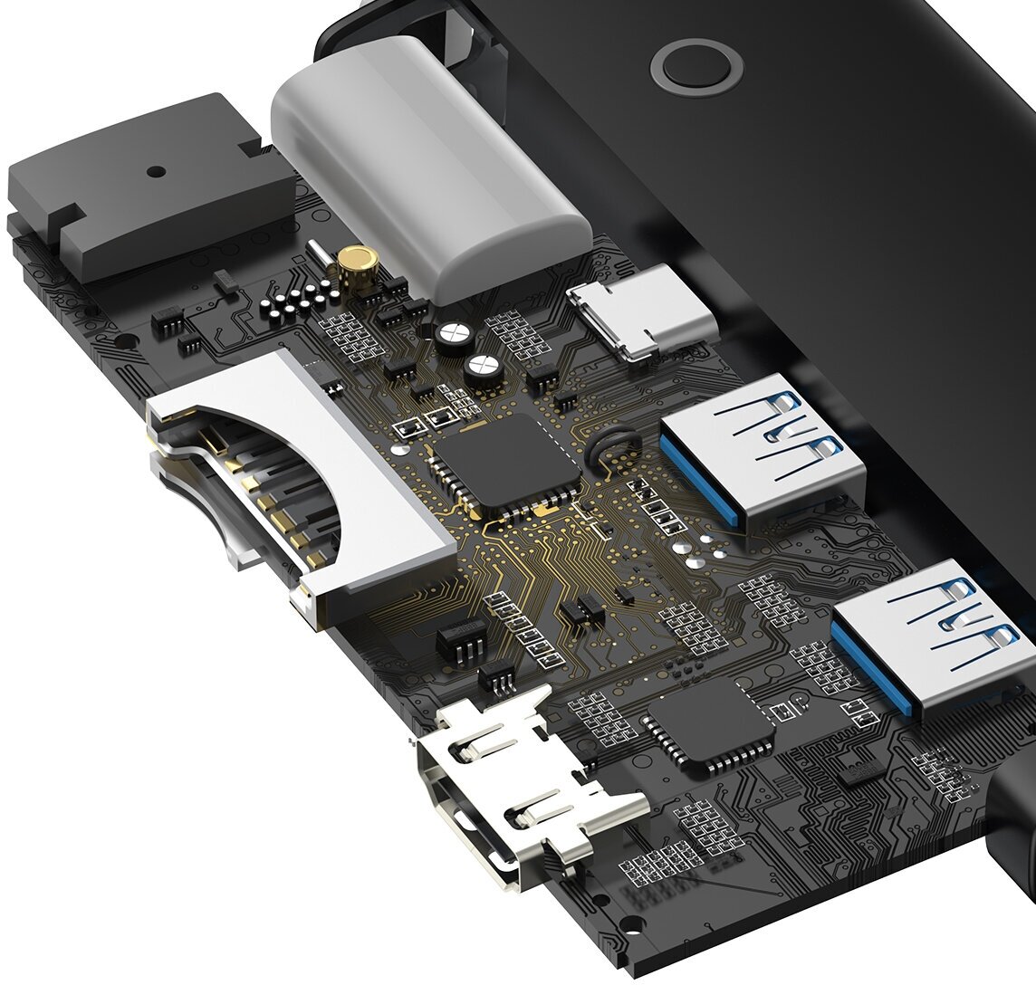 Хаб Baseus Lite Series 6-Port Type-C HUB Docking Station - Type-C to HDMI + USB30*2 + Type-C Data + SD/TF (WKQX050101)