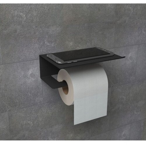 Держатель для туалетной бумаги Embodiment EMB-TP-B-B, с полкой хранения, монтаж без сверления, черный