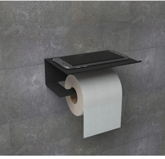 фото Держатель для туалетной бумаги EMBODIMENT EMB-TP-B-B, с полкой хранения, монтаж без сверления, черный
