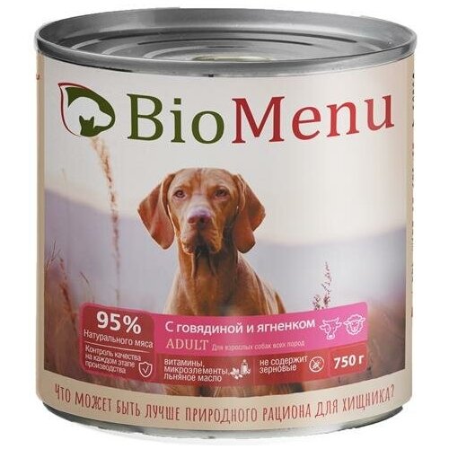 BioMenu Консервы для собак тушеная Говядина и ягненок 12х750гр свинина тушеная совок 500 г