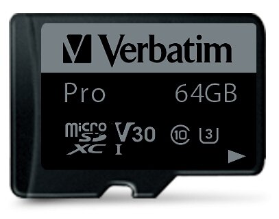 Карта памяти Verbatim 64Gb 90MB/s MicroSD PRO Class 10 UHS-I с адаптером