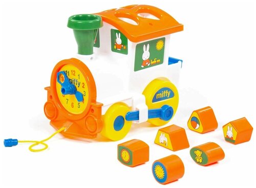 Развивающая игрушка Полесье Логический паровозик Миффи, белый/оранжевый/зеленый