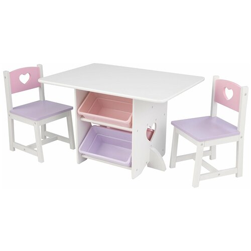 фото Комплект kidkraft стол + 2 стула + 4 ящика heart (26913_ke) 77x50 см серый/розовый