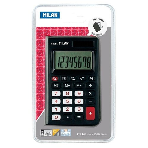Калькулятор Milan 8-разр в чехле двойное питание чёрно-красный 150208KBL