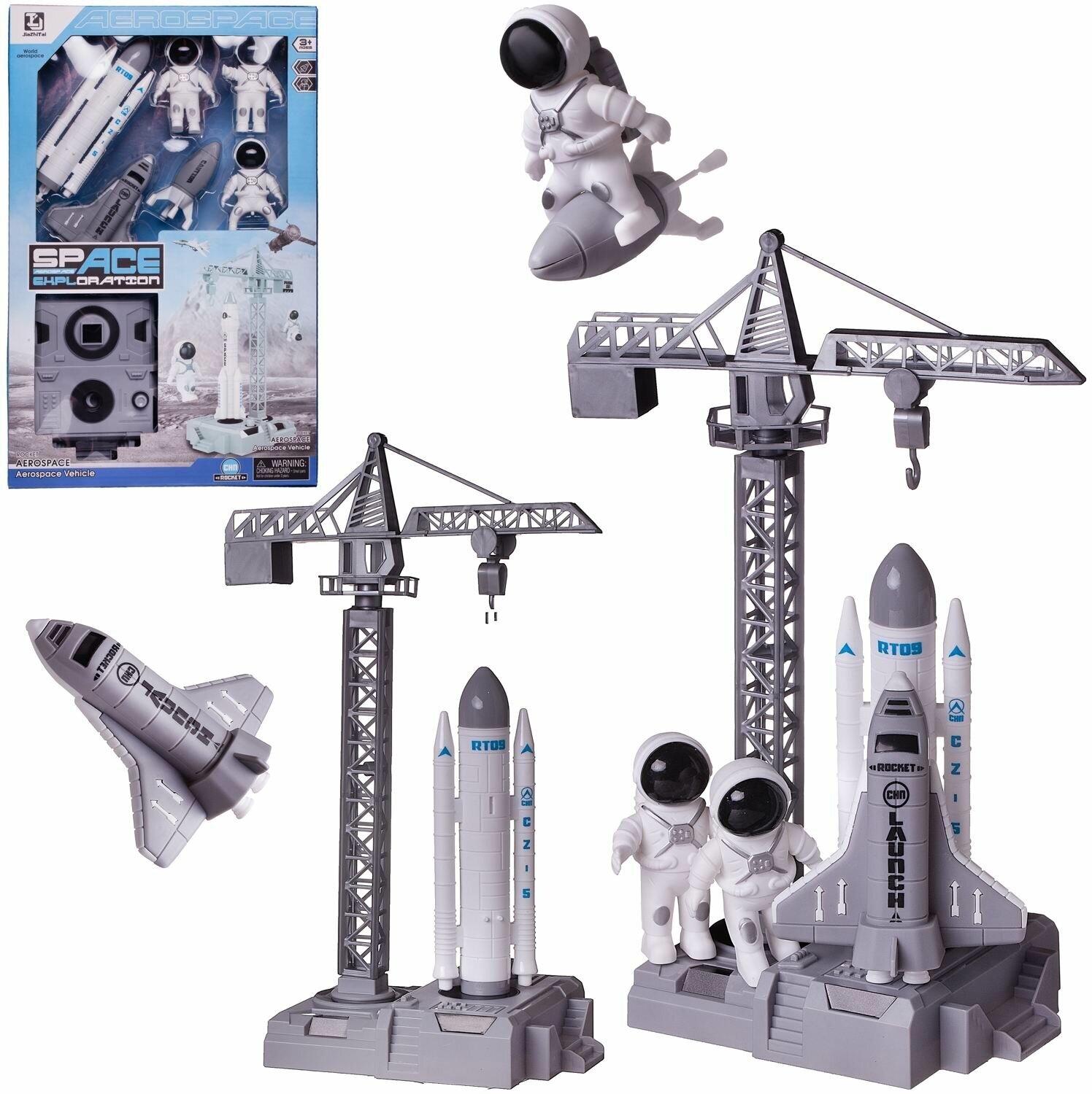 Игровой набор Junfa Покорители космоса: стартовая площадка с ракетой, шаттлом, мини-ракетой и 3 космонавтами WE-13927