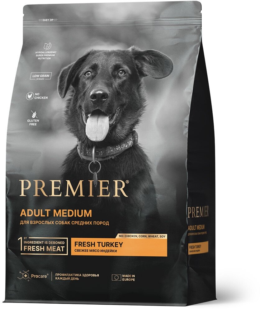 Корм сухой PREMIER Dog Medium Adult Turkey индейка для собак средних пород 3кг