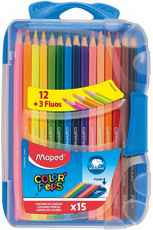 Maped Карандаши цветные COLORPEPS в пластиковом пенале заточенный 15 цв. 15 шт. 832035