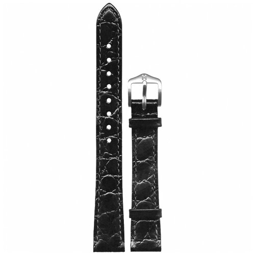 фото Ремешок 123228-50-2-14 черный кожаный ремень 14 мм для часов наручных длинный удлиненный лаковый из кожи натуральной hirsch