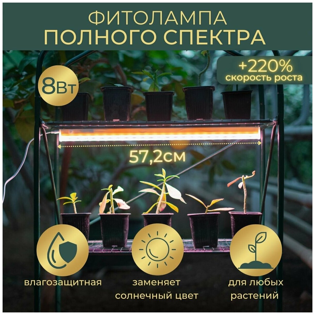 Фитолампа для растений полный спектр/ светодиодная лампа для цветов и рассады - фотография № 1