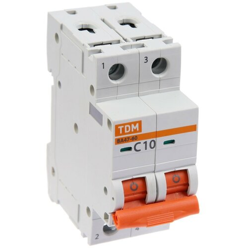 Выключатель автоматический TDM ВА47-60, 2п, 10 А, 6 кА, C, SQ0223-0091