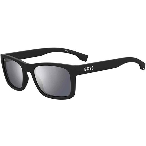 Солнцезащитные очки BOSS, прямоугольные, оправа: пластик, зеркальные, для мужчин, черный