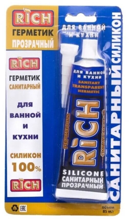 Герметик RICH санитарный Силиконовый Прозрачный 85 мл - купить в Москве ...