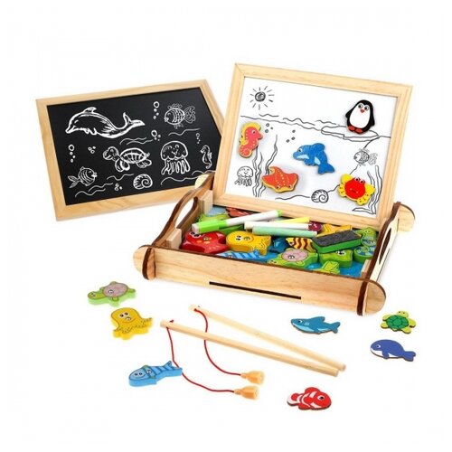 фото Игровой набор mapacha бизи-чемоданчик рыбалка доска для рисования,. меловая доска, магнитные фигурки и фигурки для рыбалки, удочка