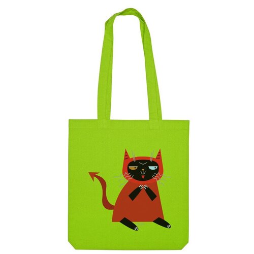 сумка дьявольский кот желтый Сумка шоппер Us Basic, зеленый