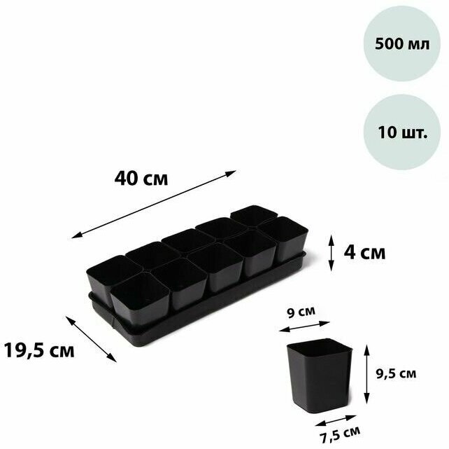 Набор для рассады: стаканы по 500 мл (10 шт.), поддон 45 х 18 см - фотография № 6