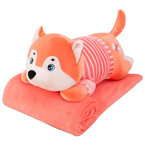 Мягкая игрушка IO Shop Хаски с пледом, оранжево-розовая, 60 см